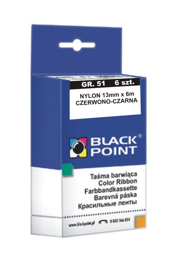 CMYK - Black Point tama barwica KBPGR51CZCZ gr. 51 - 13 mm x 6 m, czarna-czerwona, 6 szt.