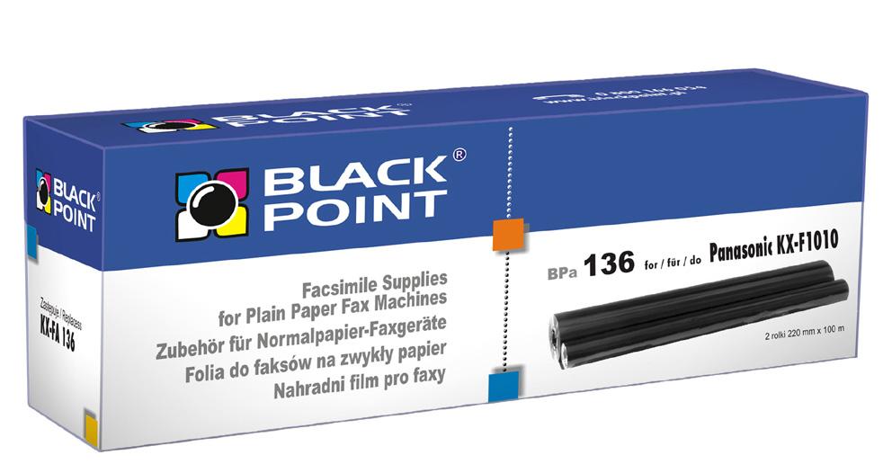 CMYK - Black Point folia TTR do faksw BPPA136 zastpuje Panasonic KX-FA 136X , 2 rolki: 220 mm / 100 m