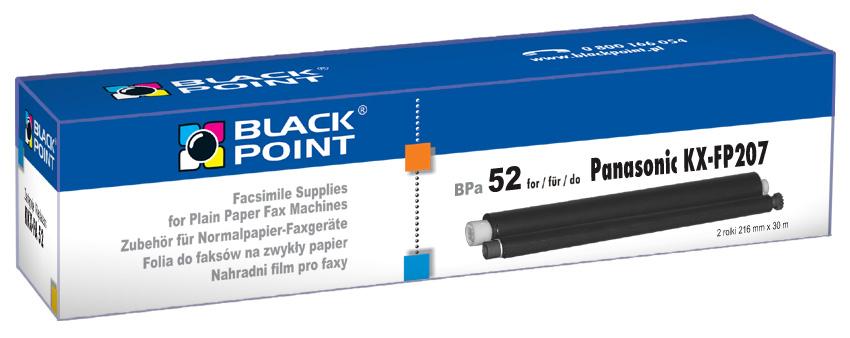 CMYK - Black Point folia TTR do faksw BPPA52 zastpuje Panasonic KX - FA 52, 2 rolki: 216mm / 30m